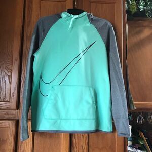 Nike Dri-Fit Gray & Green Giant Swoosh Color Block Hoodie - M